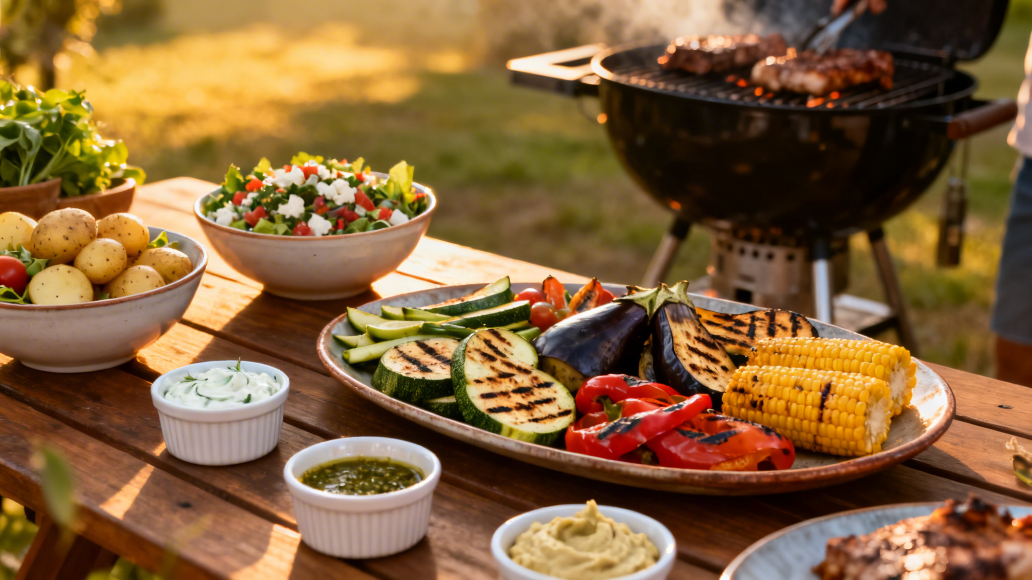 Assortiment d’accompagnements pour barbecue sur table d’été