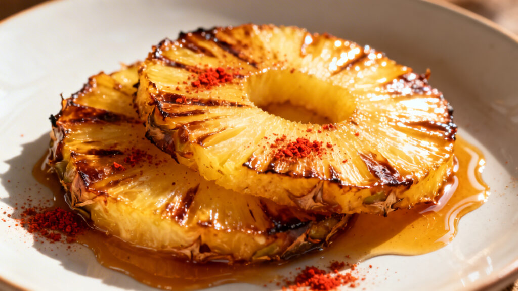 Tranches d’ananas rôties au piment, caramélisées et juteuses