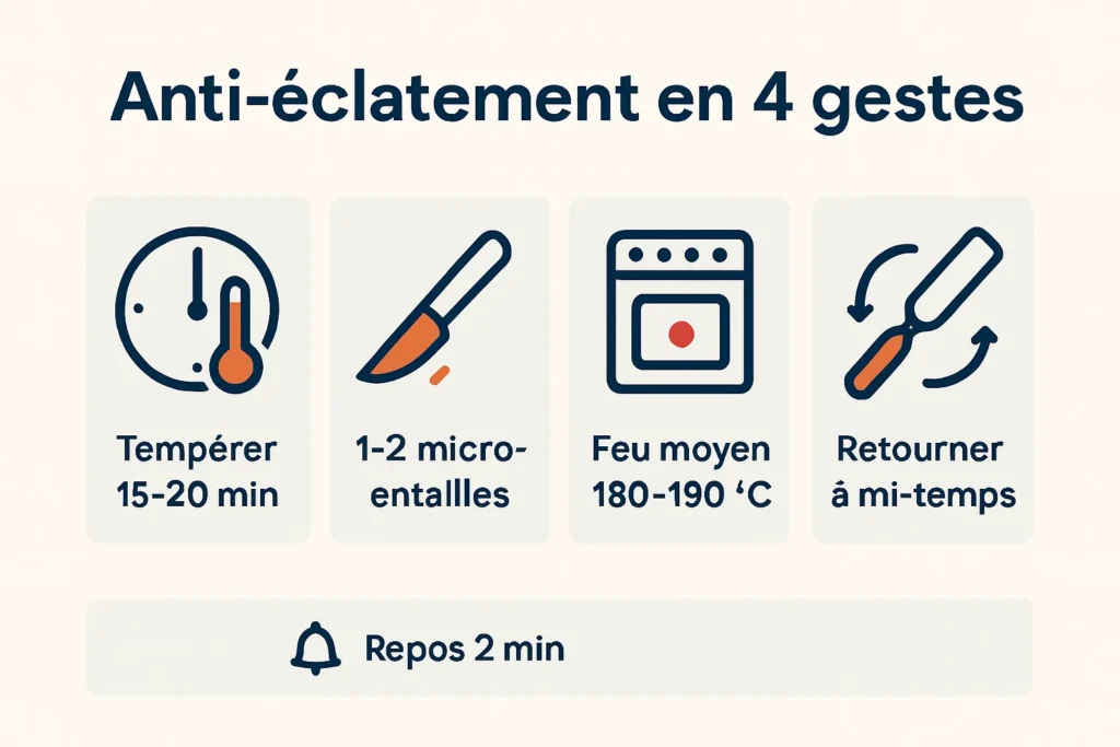 Infographie anti-éclatement du boudin noir en quatre étapes