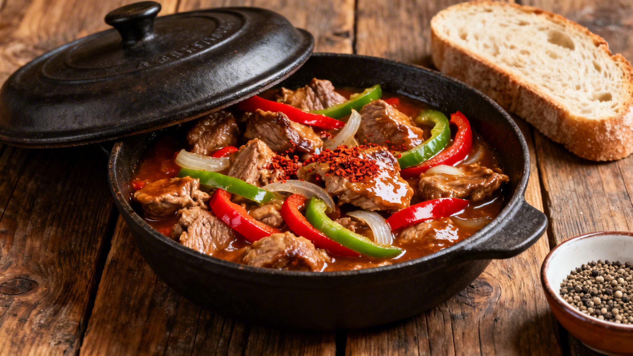 Axoa de veau en cocotte avec piments et jus nappant