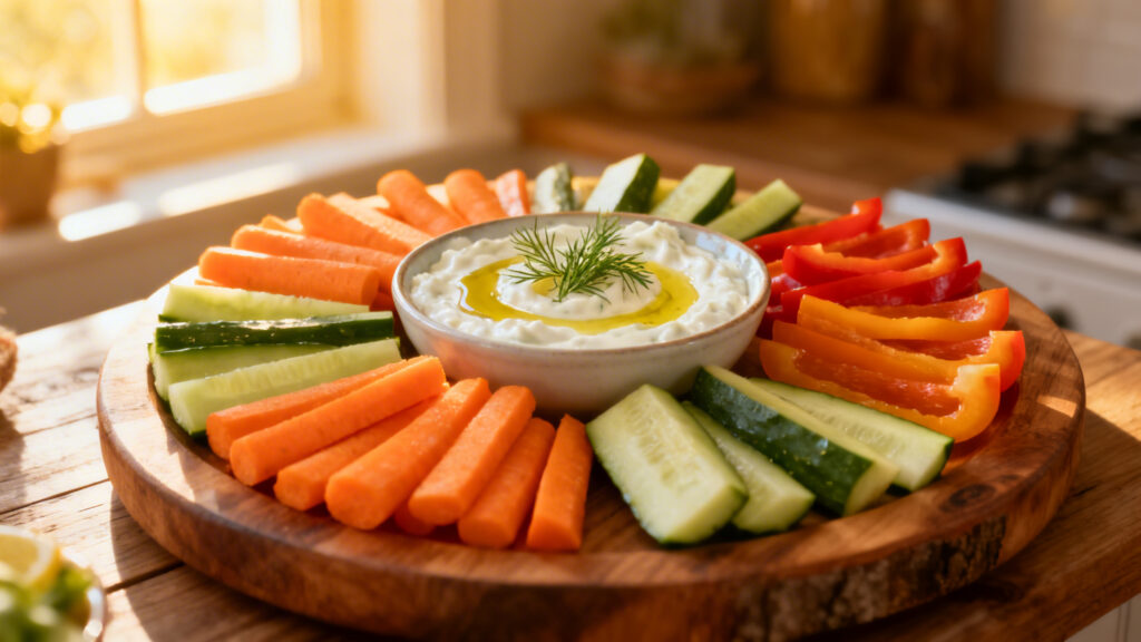 Crudités avec sauce yaourt pour accompagnement enfants