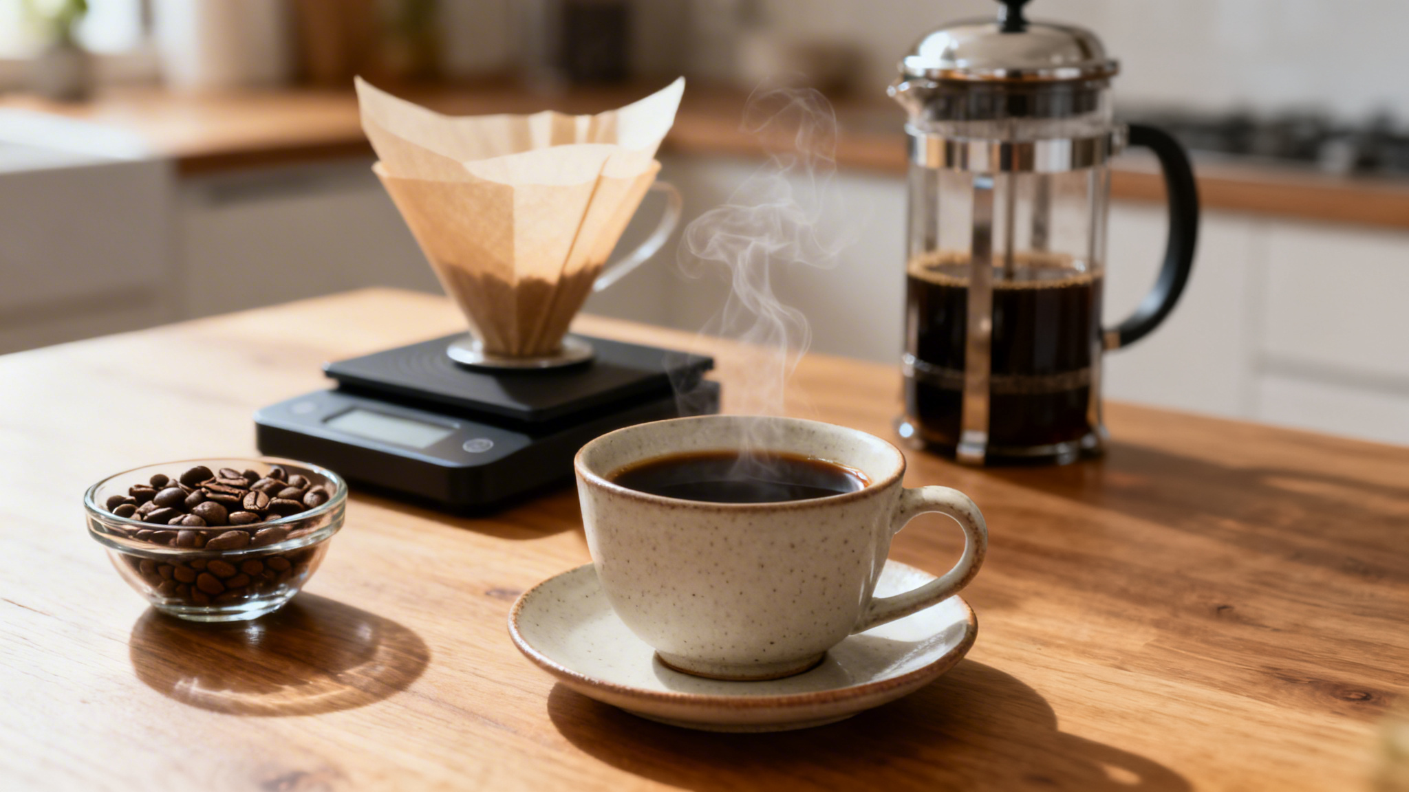 Tasse de café filtré illustrant les bienfaits du café et le bon dosage