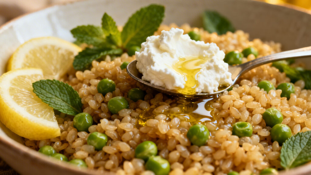 Bowl végétarien boulgour, pois verts et menthe