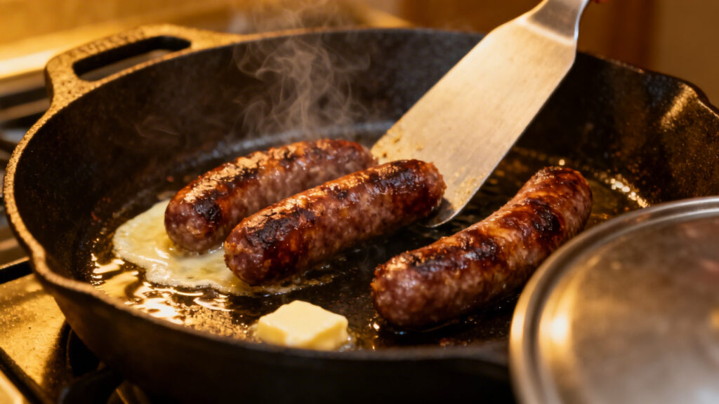 Boudin noir dorant à la poêle, 4 à 6 minutes par face