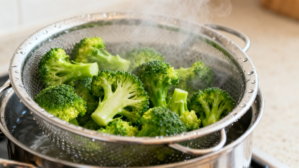 Fleurettes de brocoli égouttées, vert vif, cuisson al dente