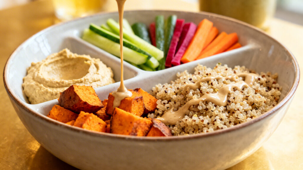 Buddha bowl patate douce quinoa houmous