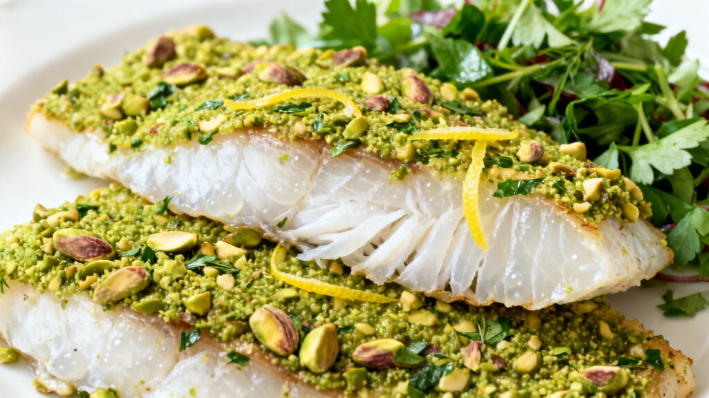Poisson au four original croûte pistache citron