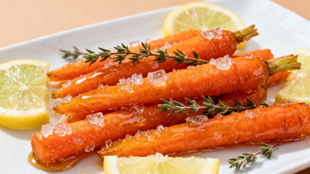 Carottes rôties glacées au miel avec thym et citron