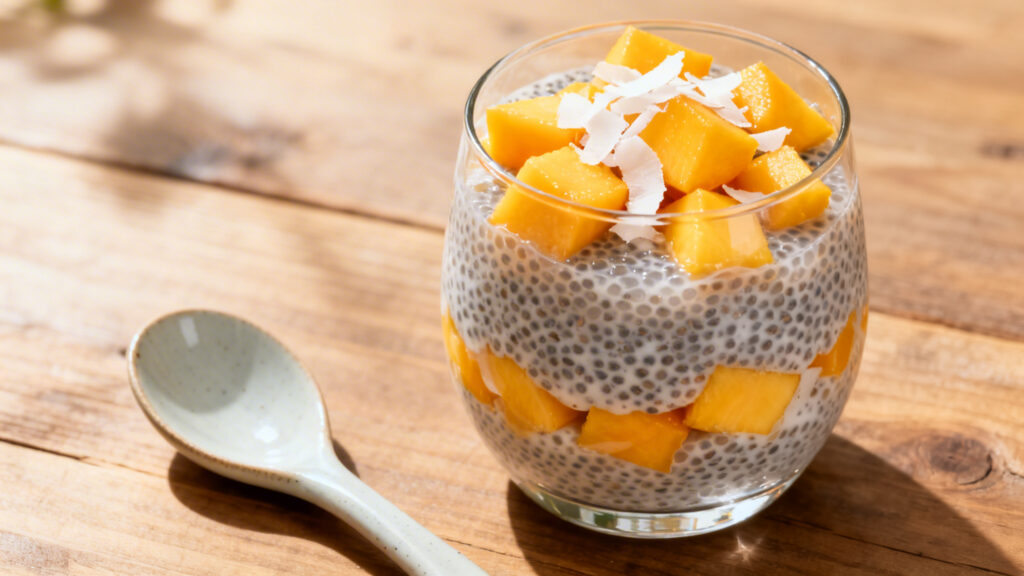 Chia pudding mangue et coco, sans lactose