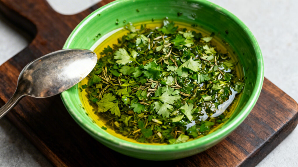 Chimichurri aux herbes pour grillades de bœuf