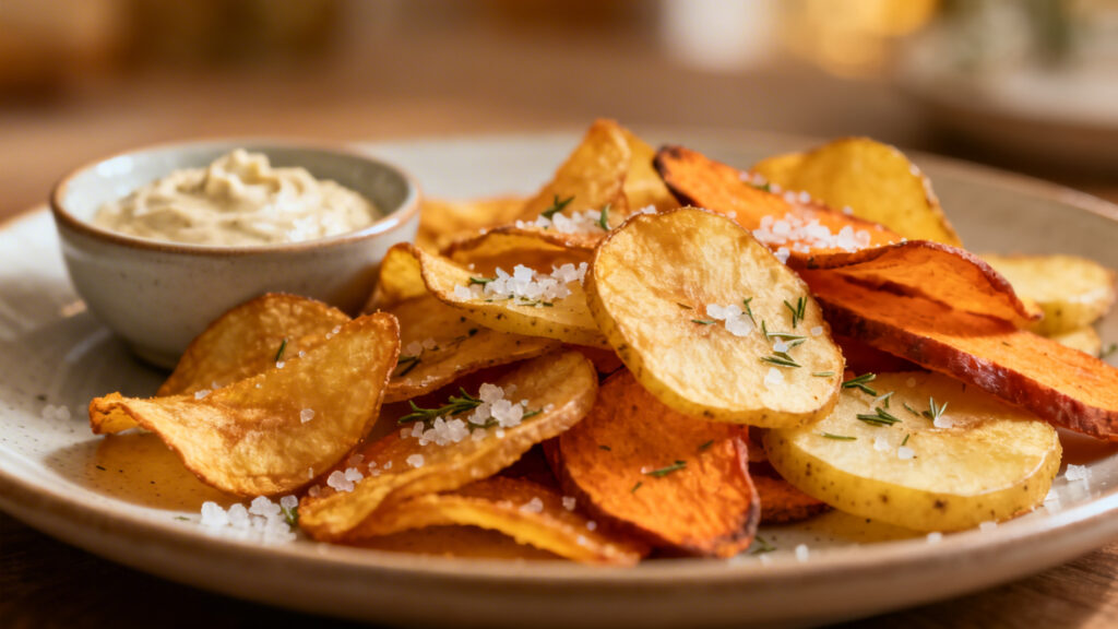 Chips maison aux herbes avec dips barbecue