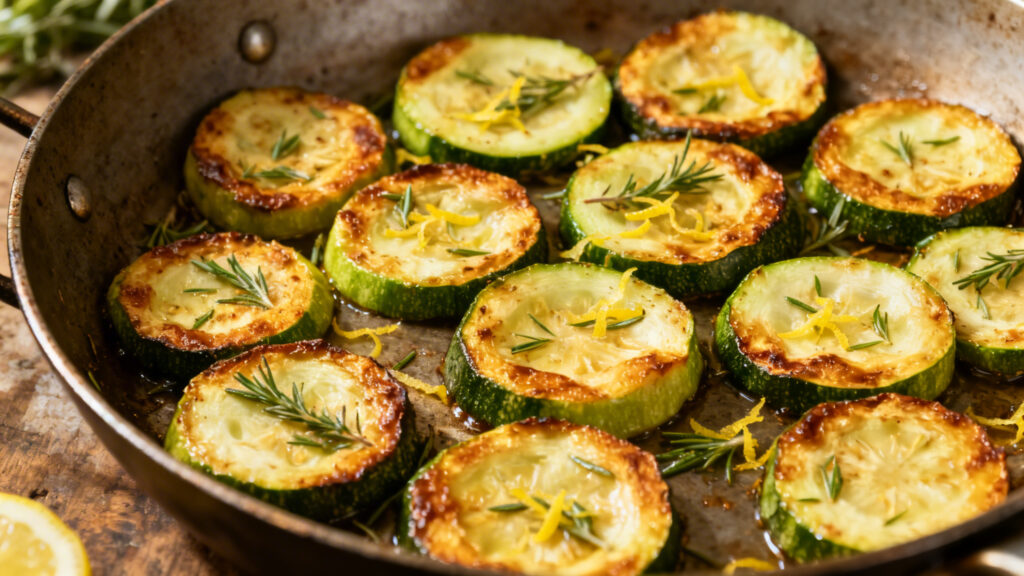 Courgettes poêlées dorées aux herbes de Provence et citron