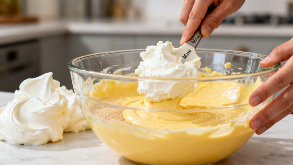 Incorporation des blancs montés pour une crème onctueuse