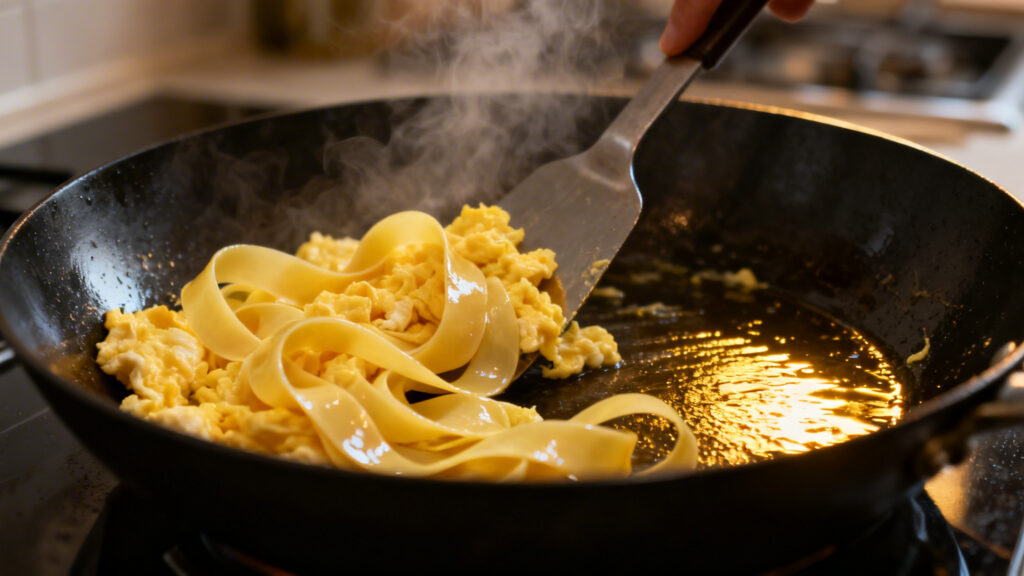 Œufs brouillés tendres au wok pour riz cantonais