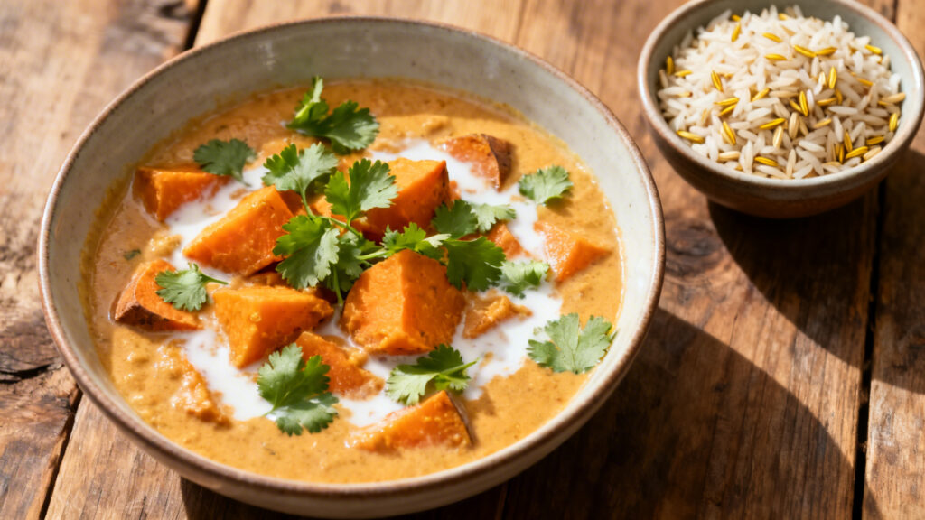 Curry patate douce coco avec riz parfumé