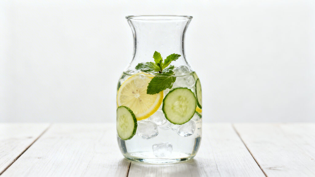 Eau infusée concombre citron menthe en carafe