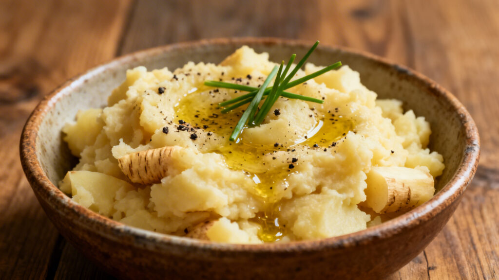 Écrasé pommes de terre et panais à l’huile d’olive