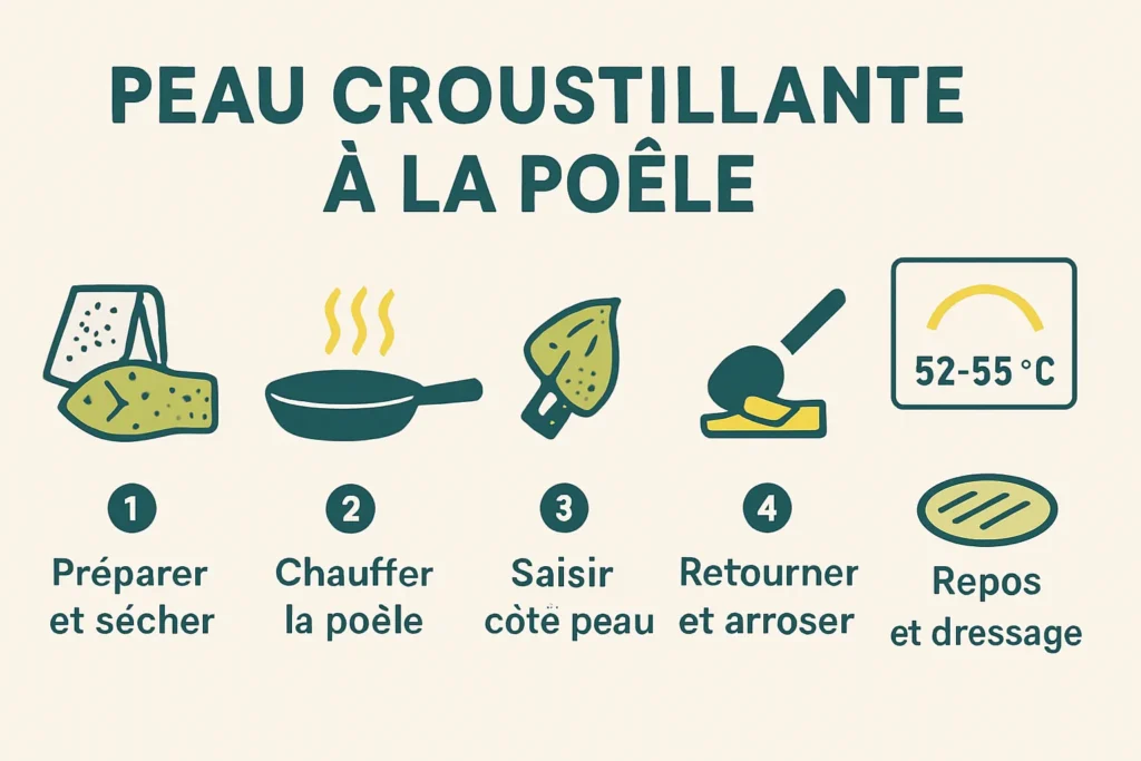 Infographie des étapes pour une peau de black bass croustillante