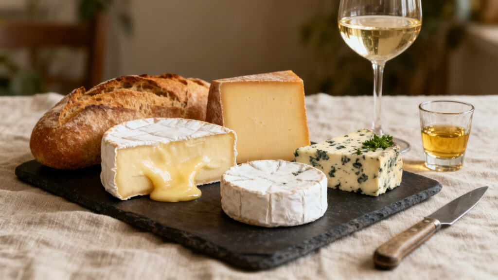 Brie, comté, roquefort et chèvre avec vins blancs et doux
