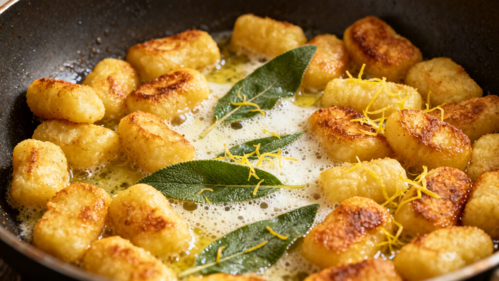 Gnocchis dorés au beurre de sauge avec touche de citron
