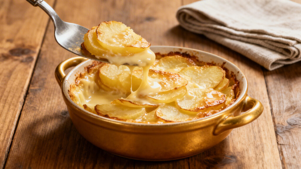 Gratin dauphinois maison doré, lamelles fines et crème onctueuse