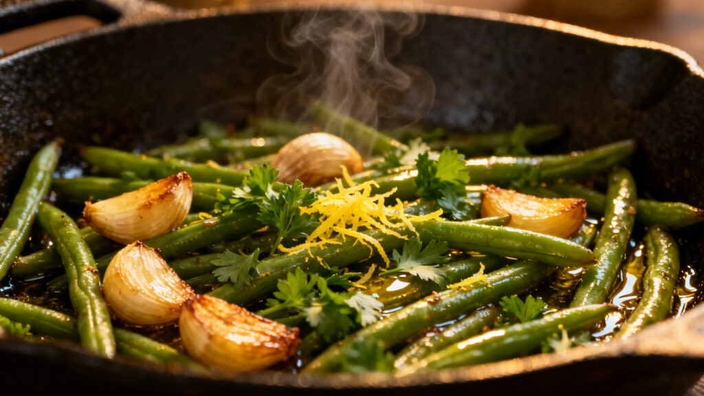 Haricots verts sautés croquants à l’ail et au persil