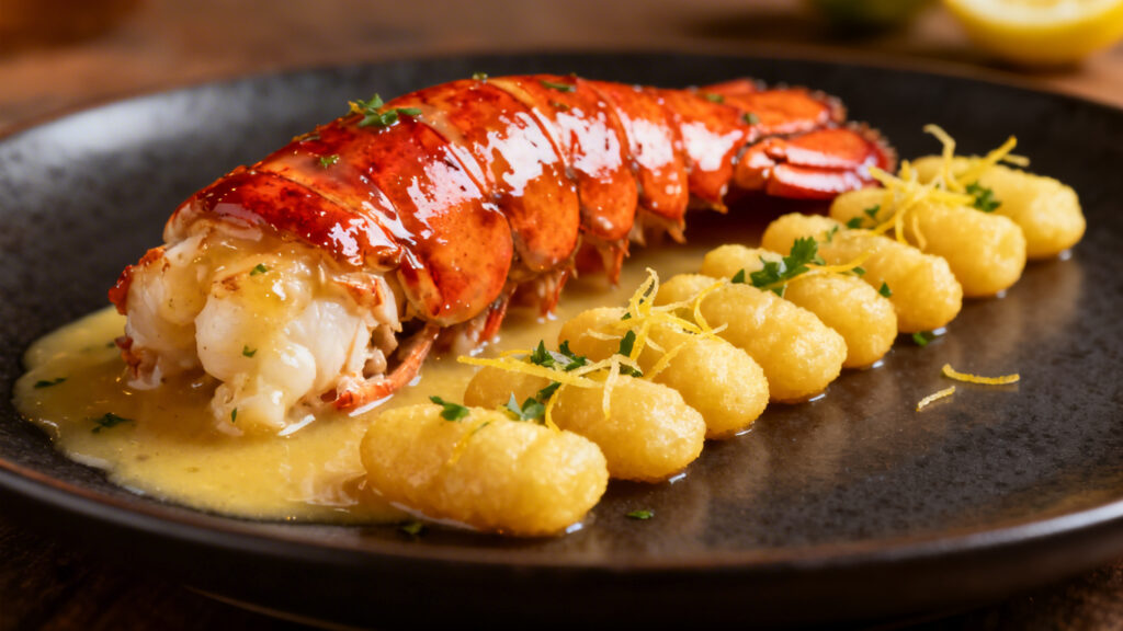 Homard rôti, gnocchis poêlés et sauce au beurre monté