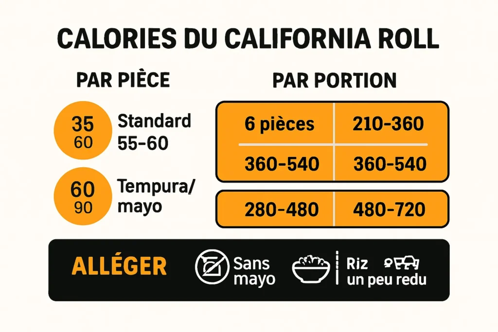 Calories california roll par pièce et par portion, conseils légers