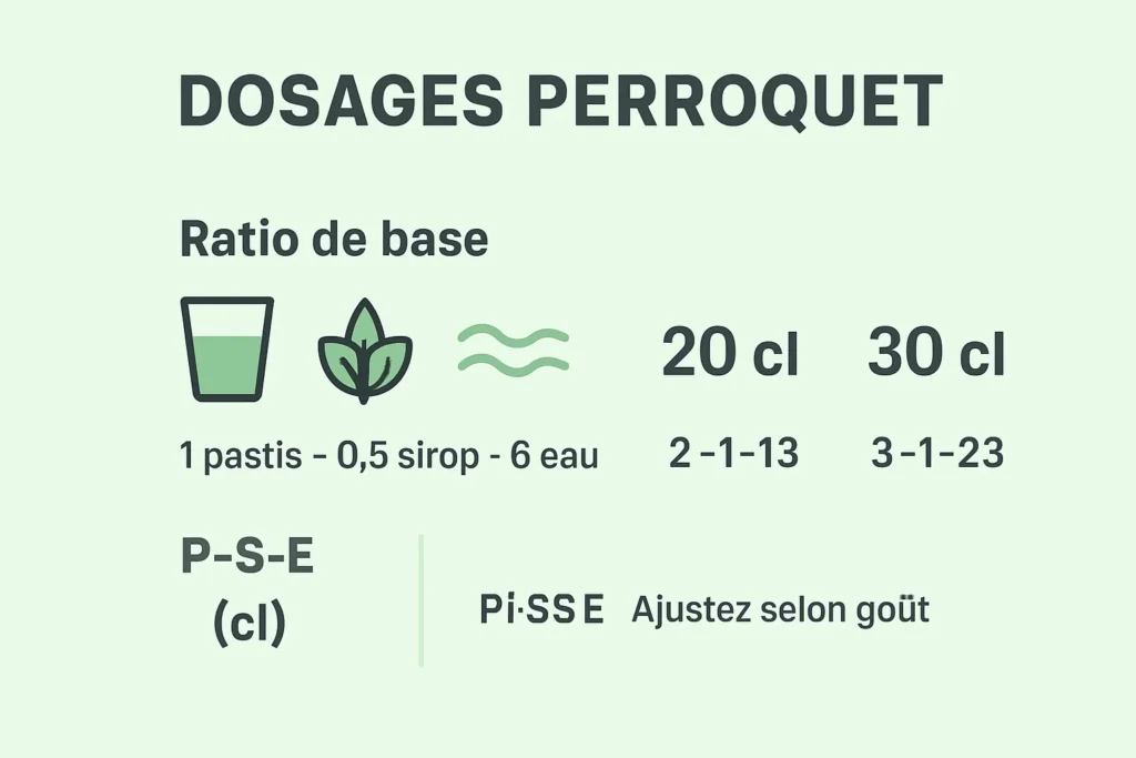 Ratios et dosages Perroquet pour 20, 25 et 30 cl