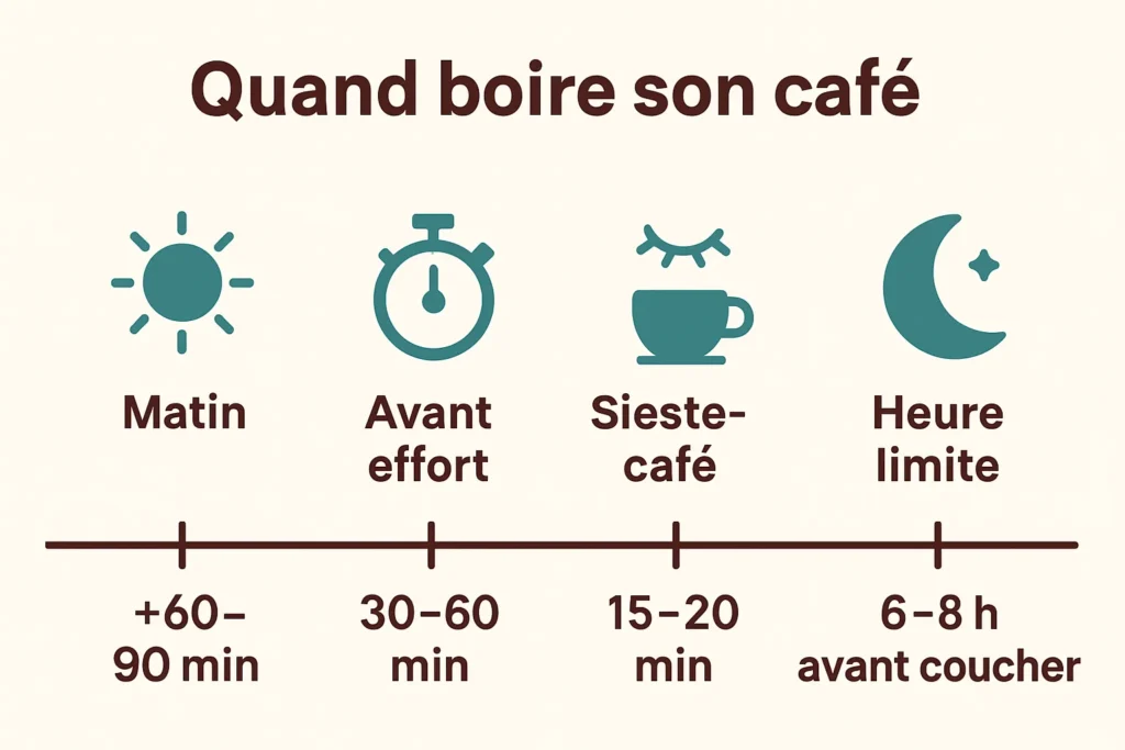 Schéma du timing idéal pour boire son café sans troubler le sommeil