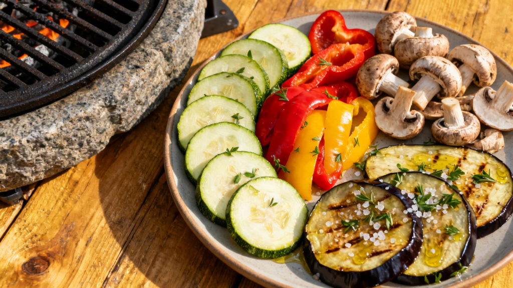 Légumes pour pierrade tranchés et assaisonnés