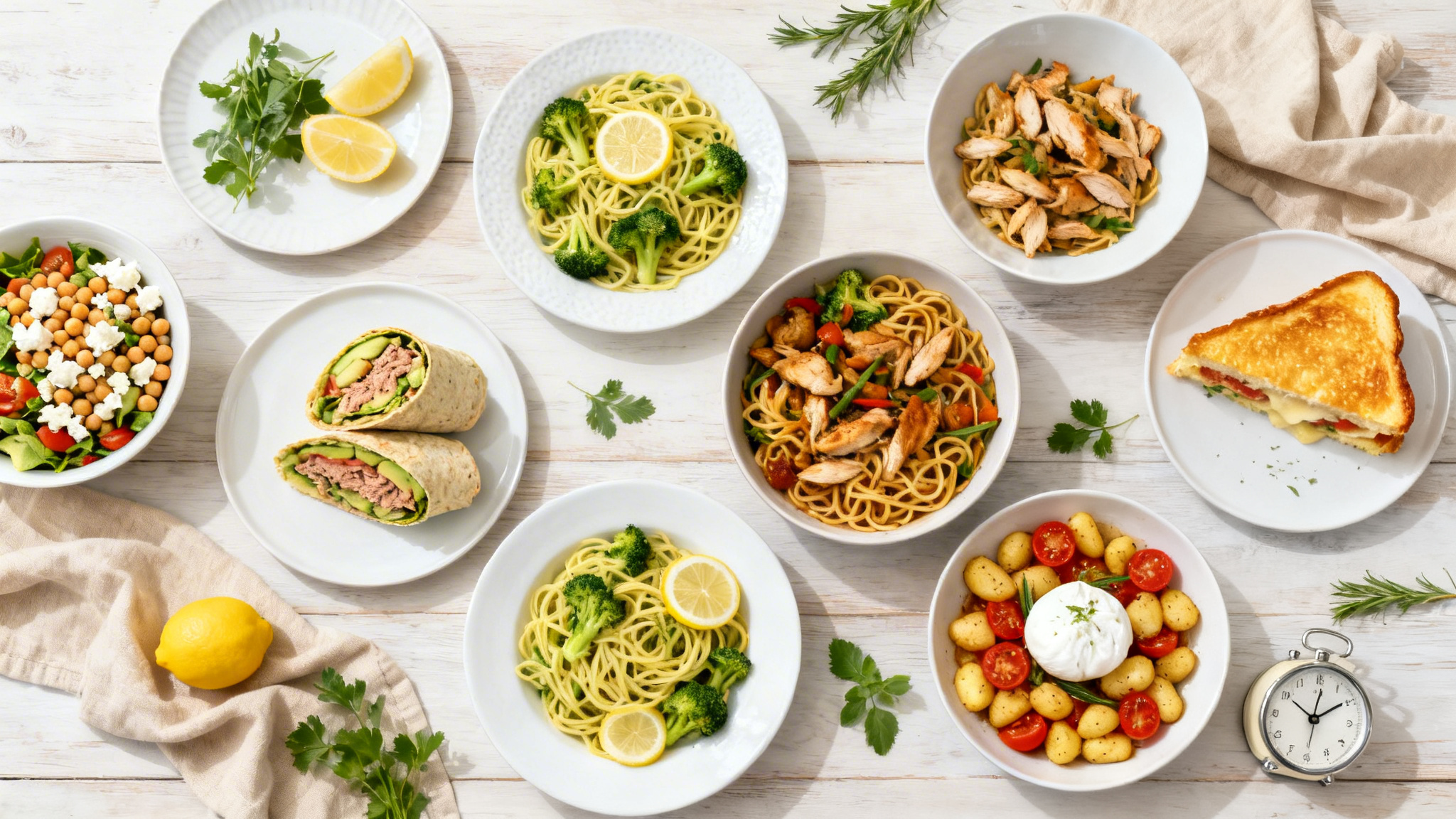 Assortiment de menu déjeuner rapide, chaud et froid