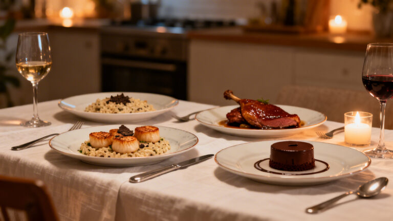 Table dressée pour un menu gastronomique fait maison élégant