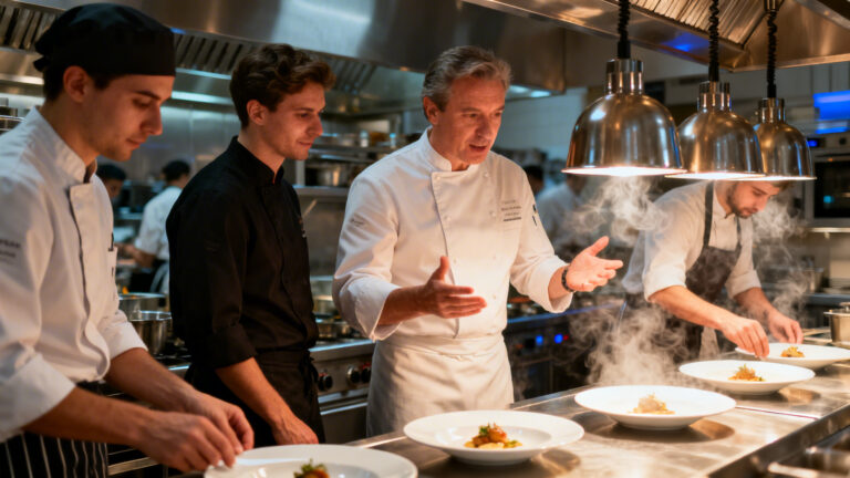 Brigade en service illustrant les métiers de la cuisine