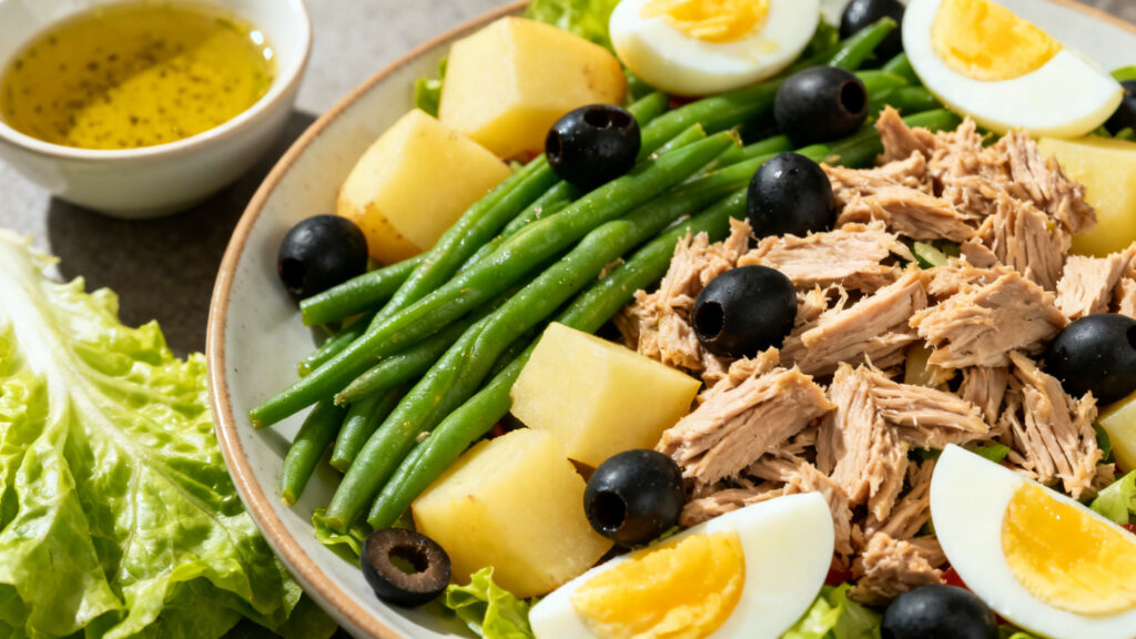 Salade niçoise rapide au thon, œuf et haricots verts