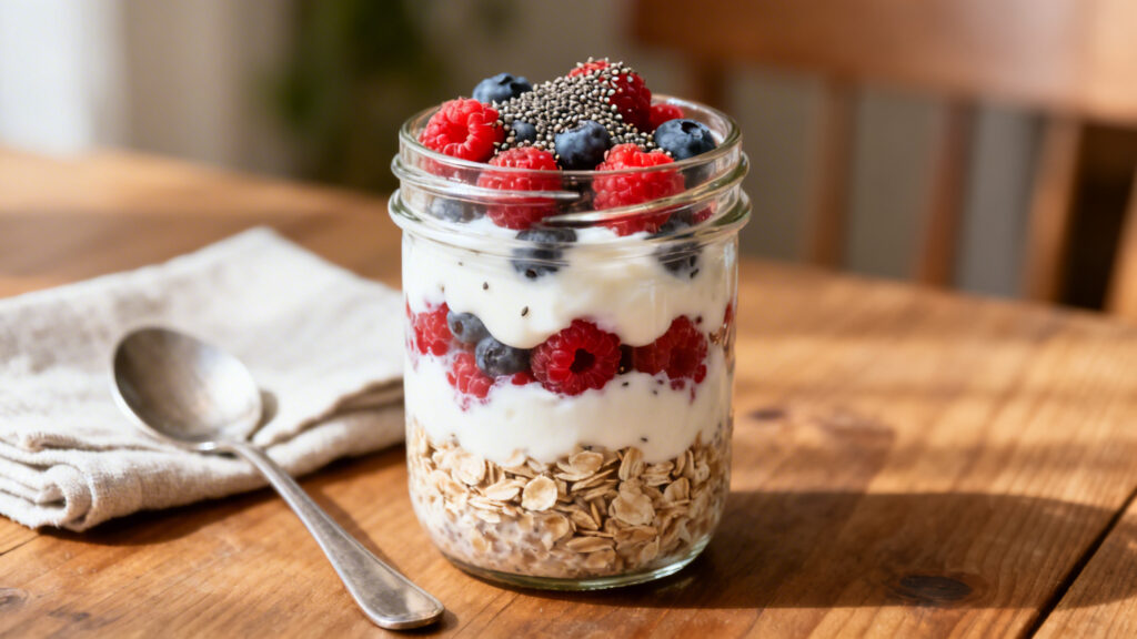 Overnight oats aux baies, fibres et antioxydants