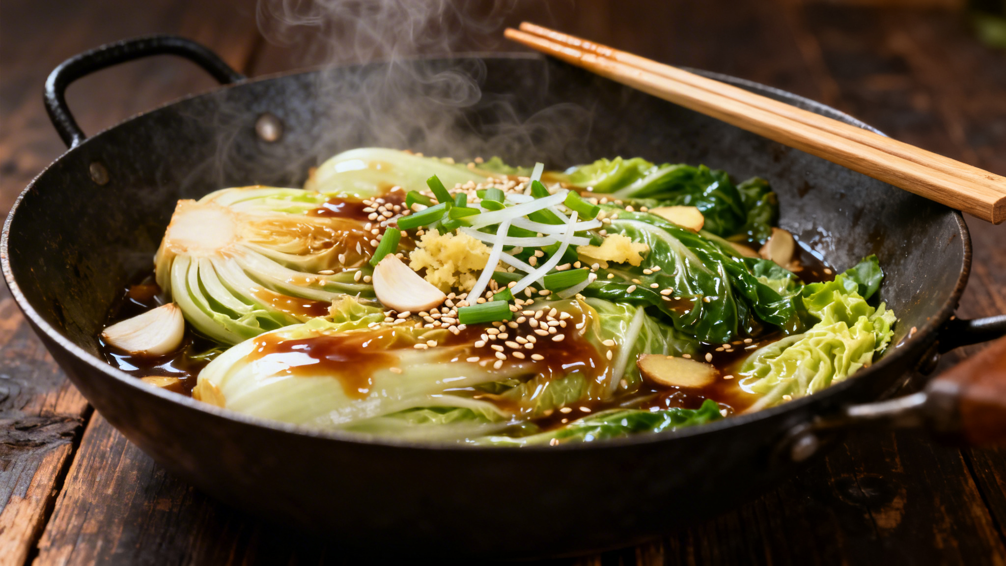 Poêlée wok, recette de chou chinois ail-gingembre