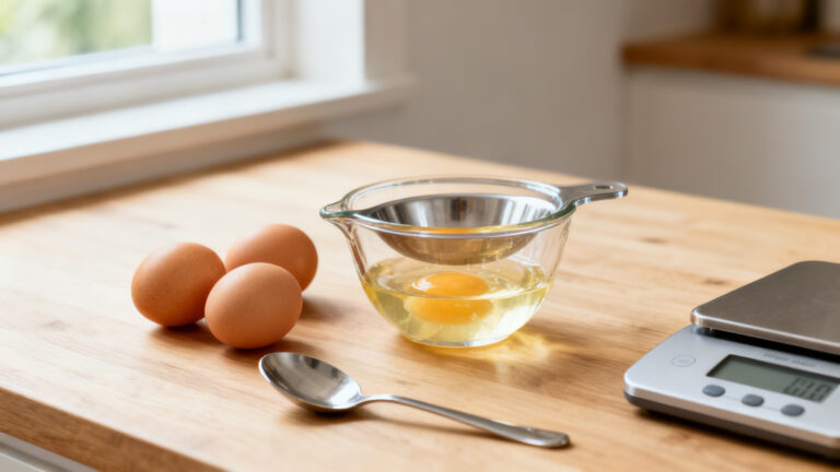 Mesure du poids d'un blanc d'œuf en grammes et millilitres
