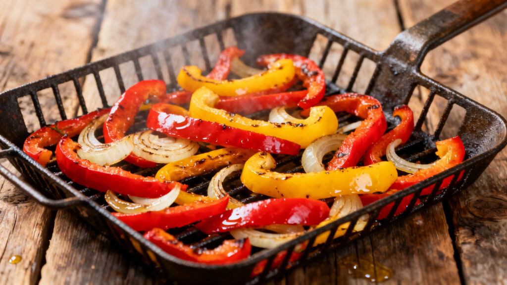Poivrons et oignons rôtis pour accompagnement grillades