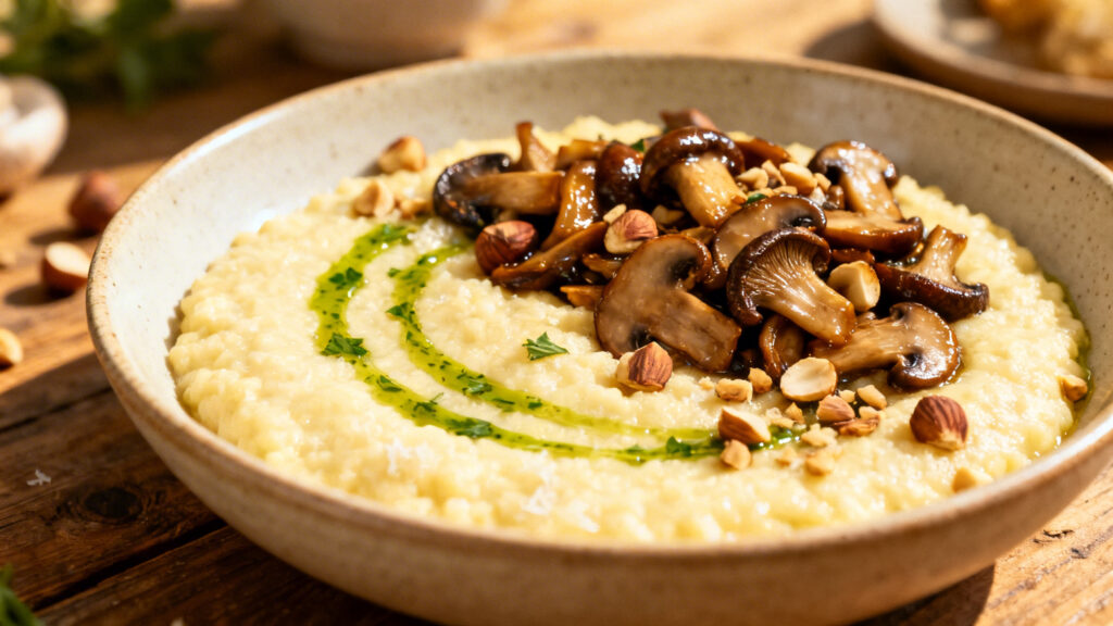 Polenta crémeuse au parmesan avec champignons rissolés