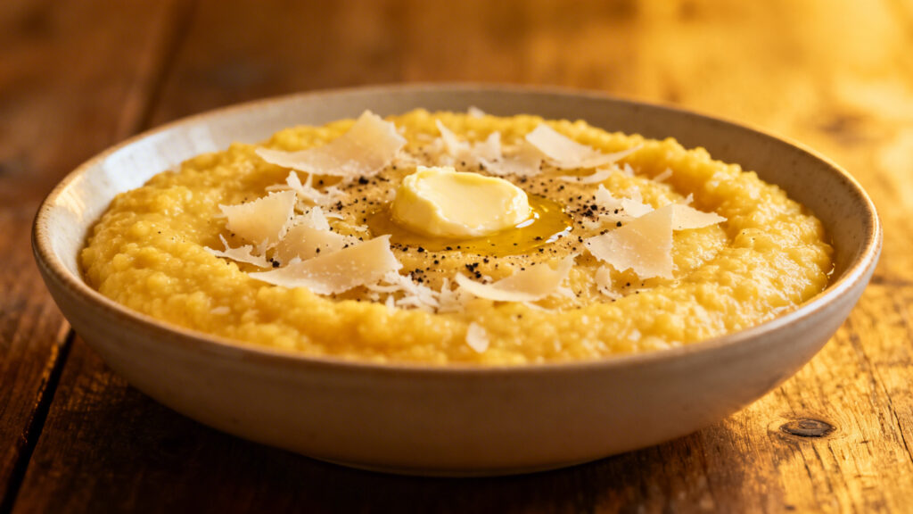 Polenta crémeuse au parmesan, texture lisse et brillante