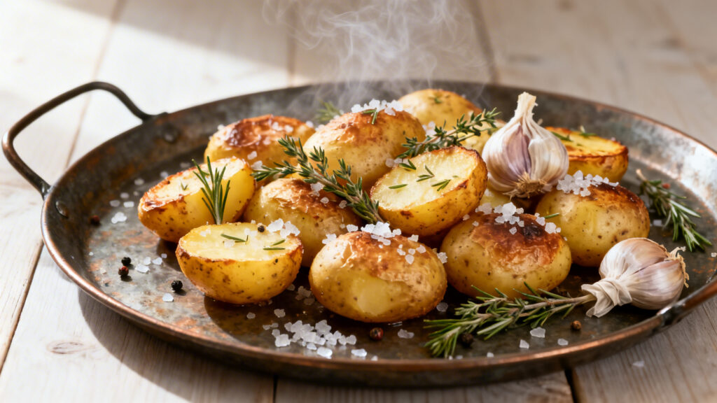 Pommes de terre rôties croustillantes au thym et à l’ail