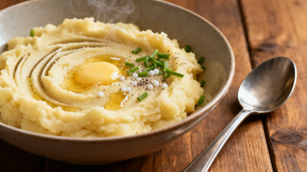 Purée de pommes de terre onctueuse pour viande en sauce