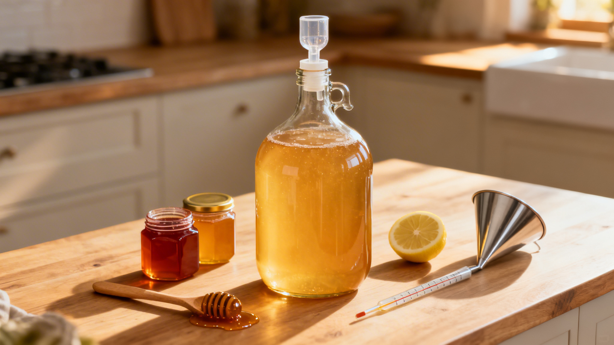 Dame-jeanne pour recette d’hydromel, miel et barboteur