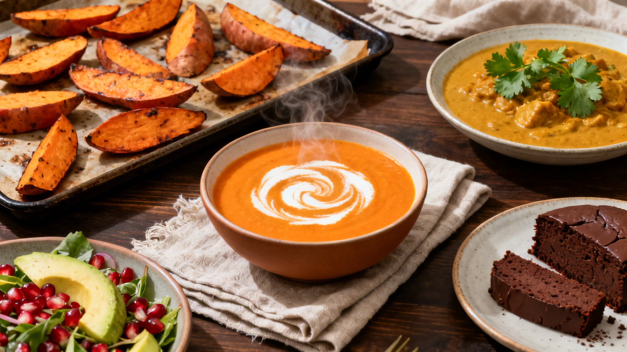 Assortiment de recettes de patate douce, du four au dessert