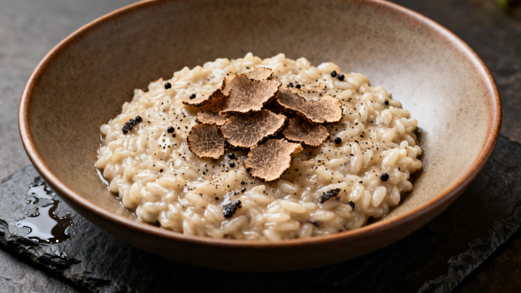 Risotto de chef crémeux avec copeaux de truffe