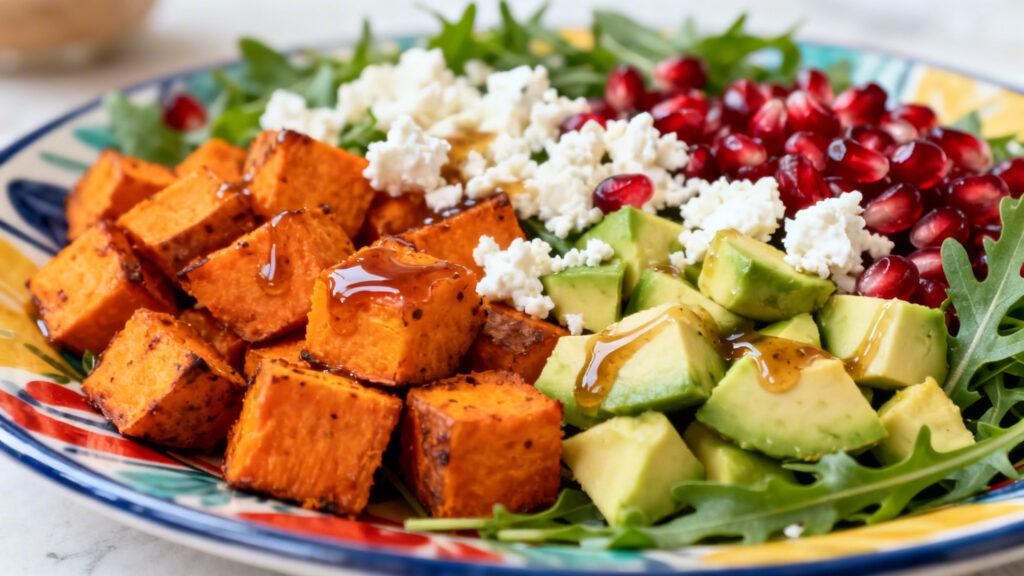 Salade patate douce avec avocat et grenade