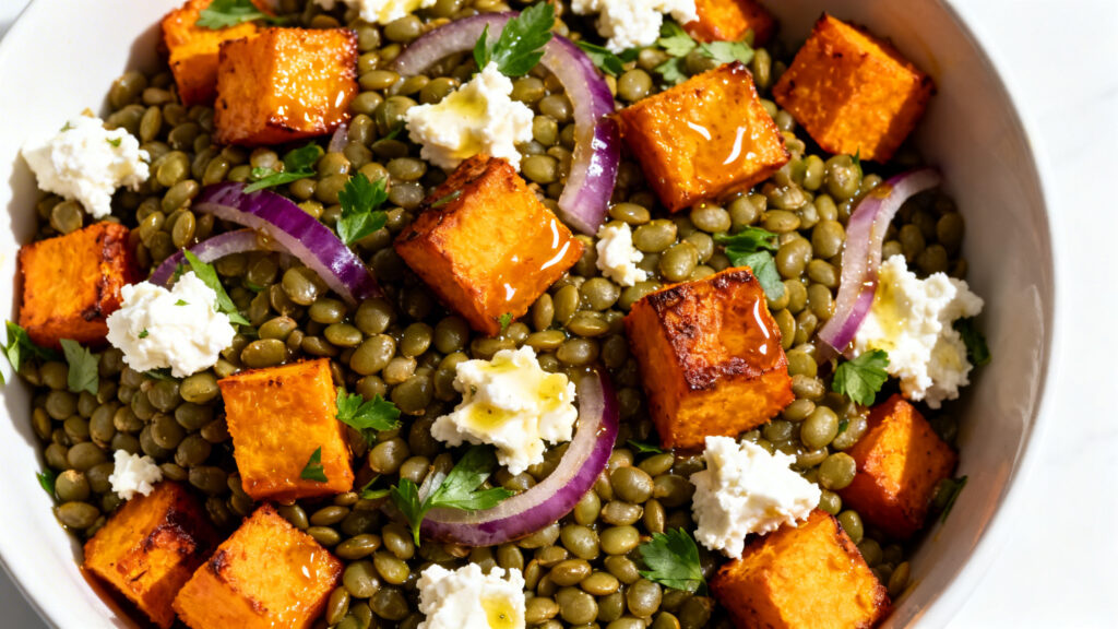 Salade tiède de lentilles et patate douce