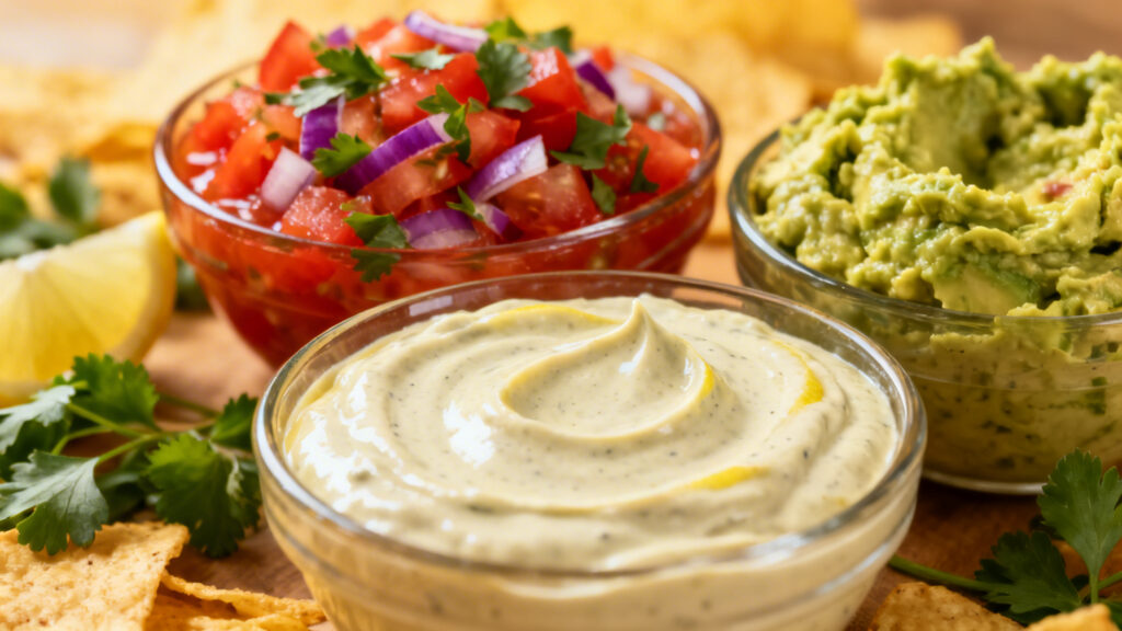 Salsa tomate, guacamole et sauce tahini citron