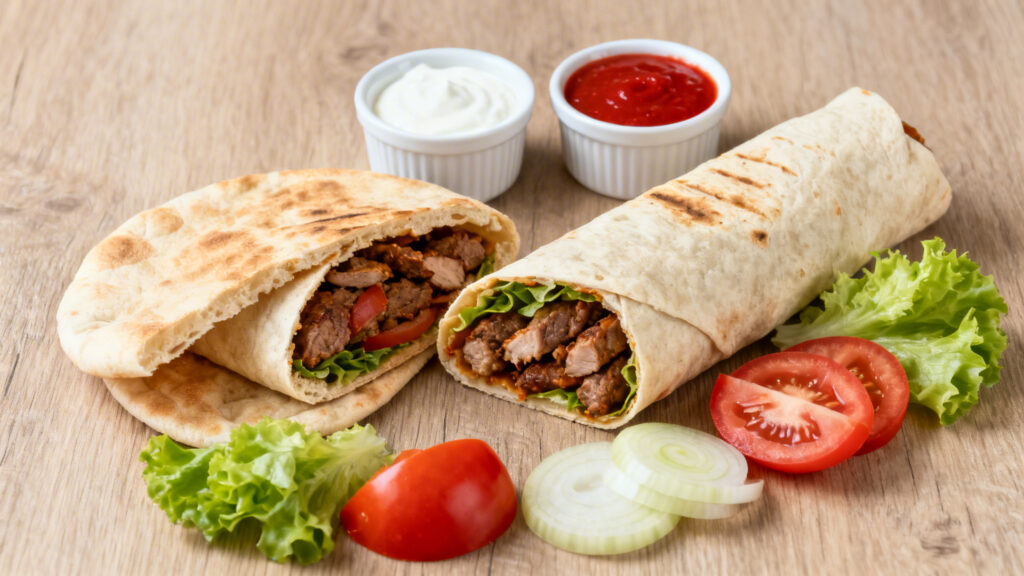 Sandwich et dürüm côte à côte, calories dürüm kebab